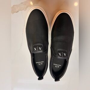 Armani Exchange Black and White Men's Slip-On Loafers